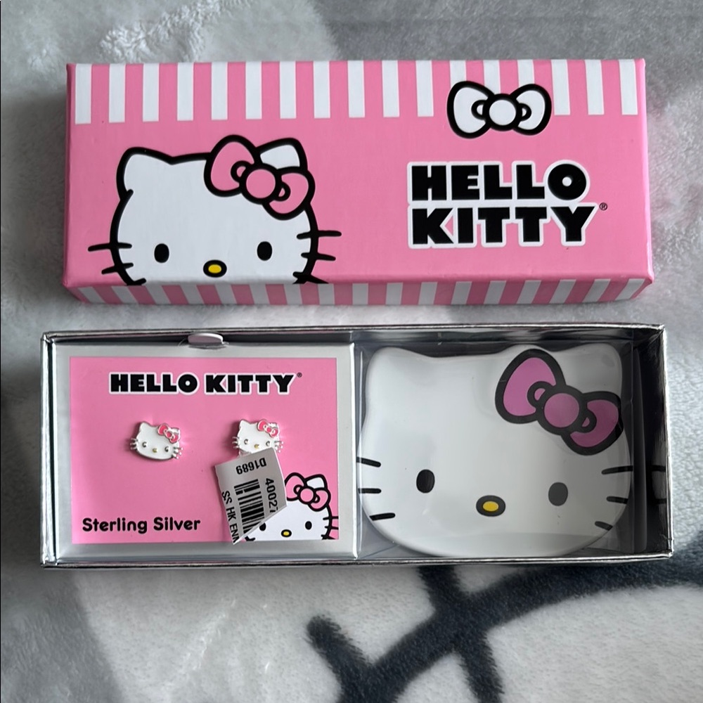 Hello Kitty Pink and White Sterling Silver Earrings